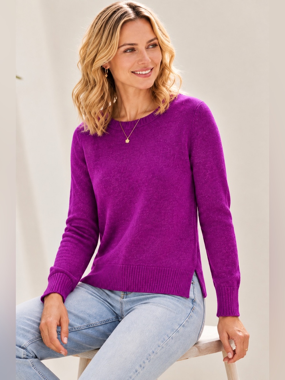 J.Crew Wool Blend Fuchsia Brushed Knit Crewneck Sweater XS Soft Cozy